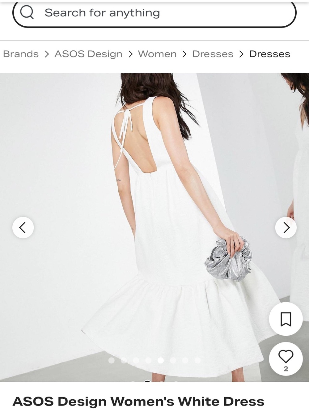 ASOS White Backless Tie-Back Midi Dress